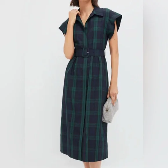 green emerald velvet dress Forest Plaid Wool Rhoda Midi Dress main image 0
